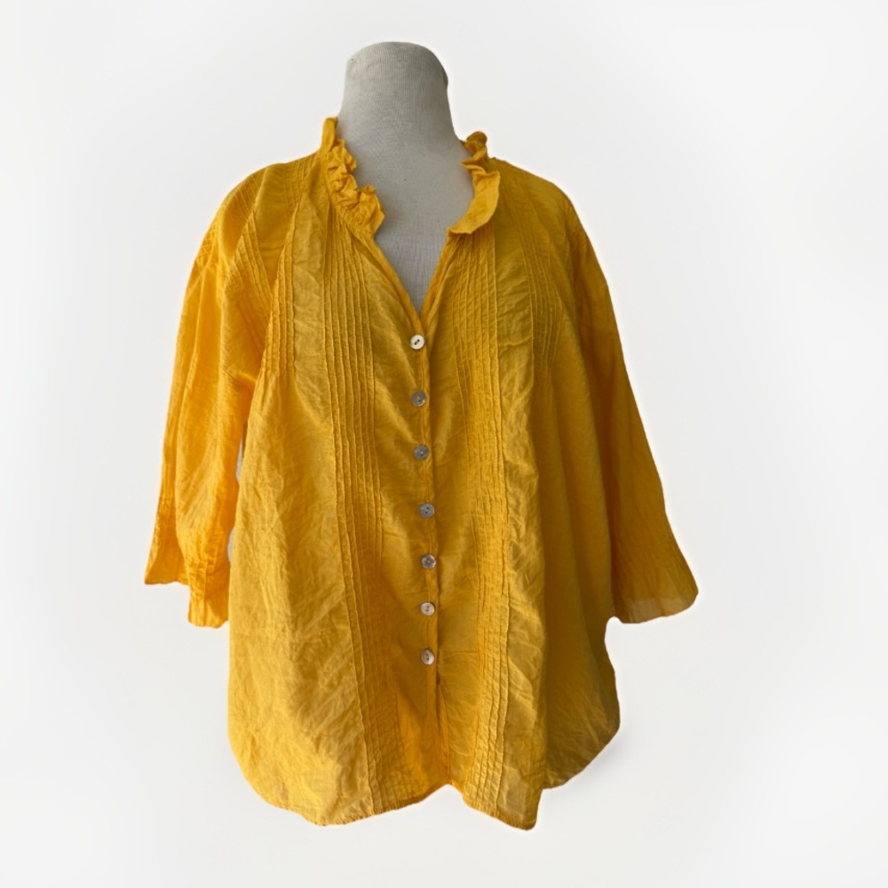 NWT JP AND MATTIE Madelaine Yellow Pleated Blouse Sz L  Cottage Coastal Cotton